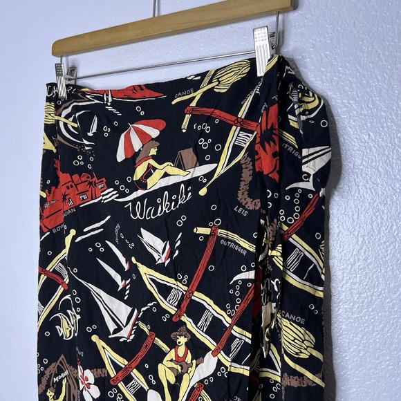 Vintage Reyn Spooner Womens Skirt‎ Size L Black Tropical Hawaiian Midi Wrap - Picture 3 of 8